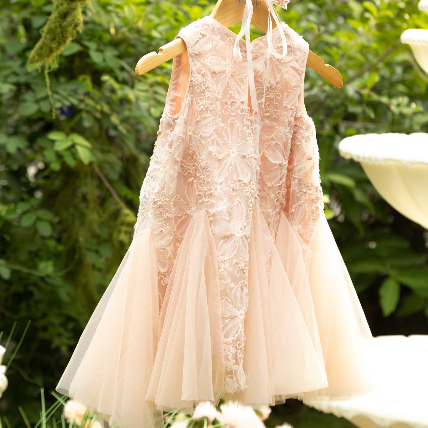 Sofia Dress - Elegant Lace Dress with Pearl Collar and Tulle Hem