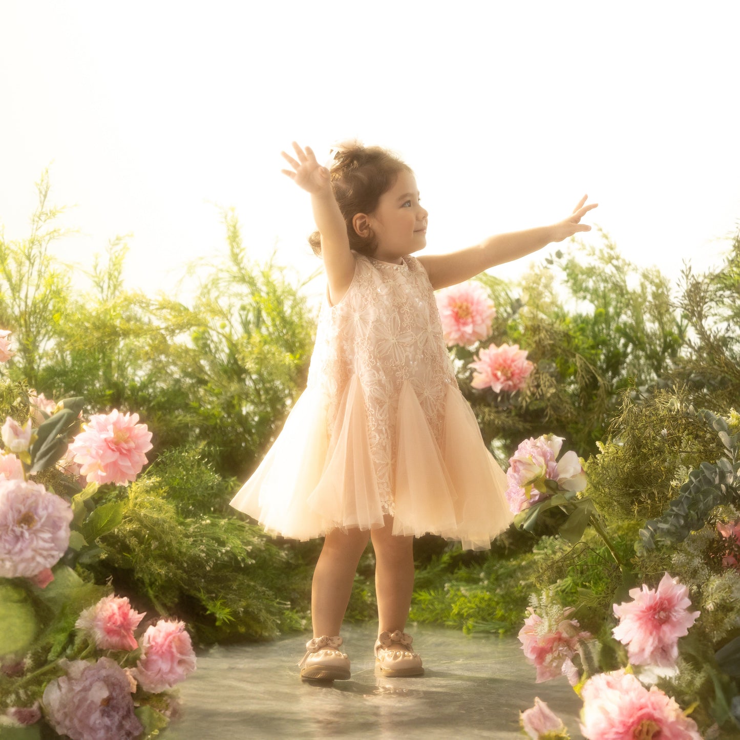 Sofia Dress - Elegant Lace Dress with Pearl Collar and Tulle Hem