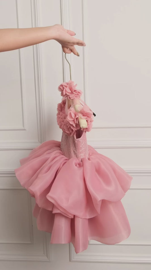 Grace Pink Baby & Toddler Dress – Off-Shoulder Party, Birthday, Wedding Outfit with Headband