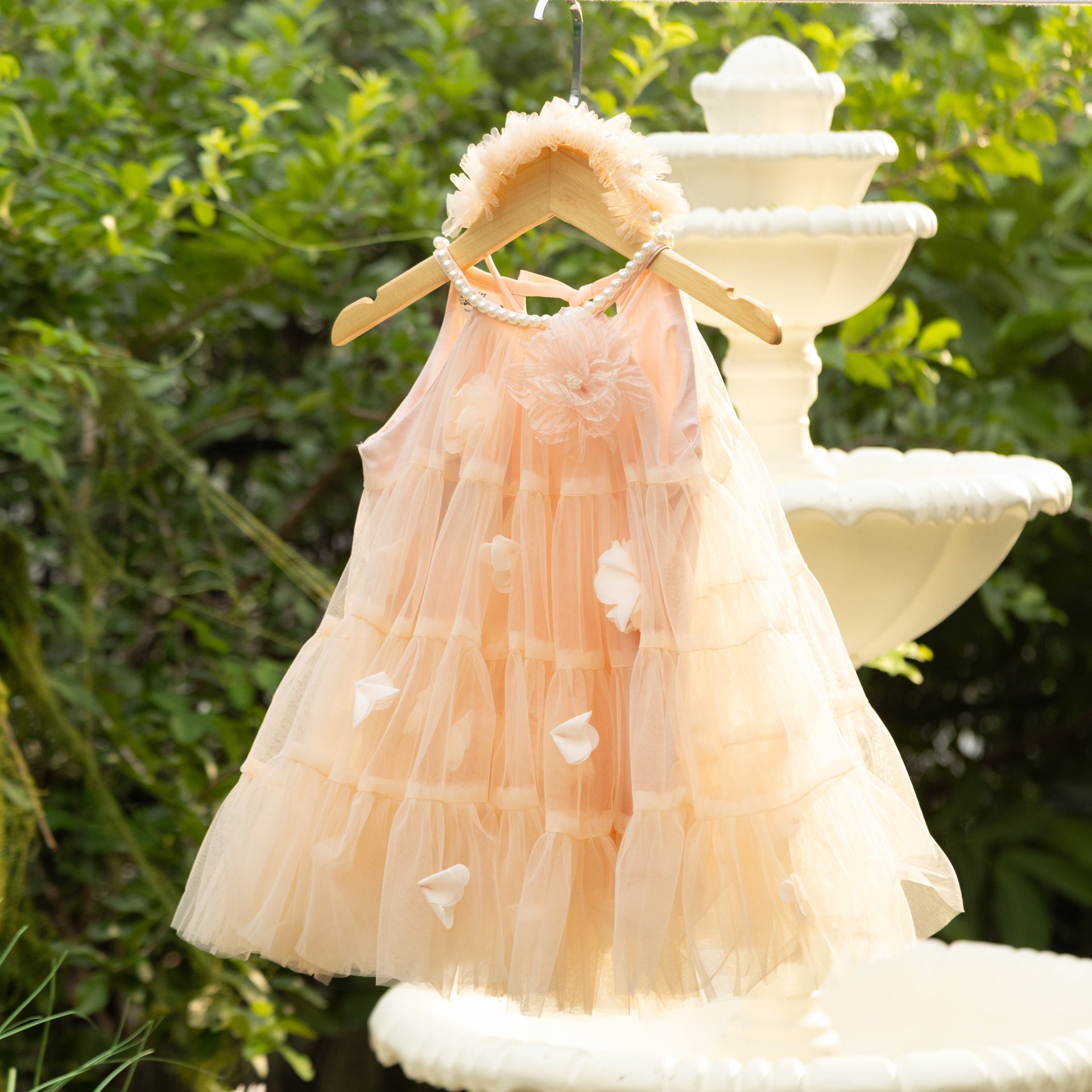 Lily Dress – Halter Tutu Dress with Pearl & Petal Details Pink / 0