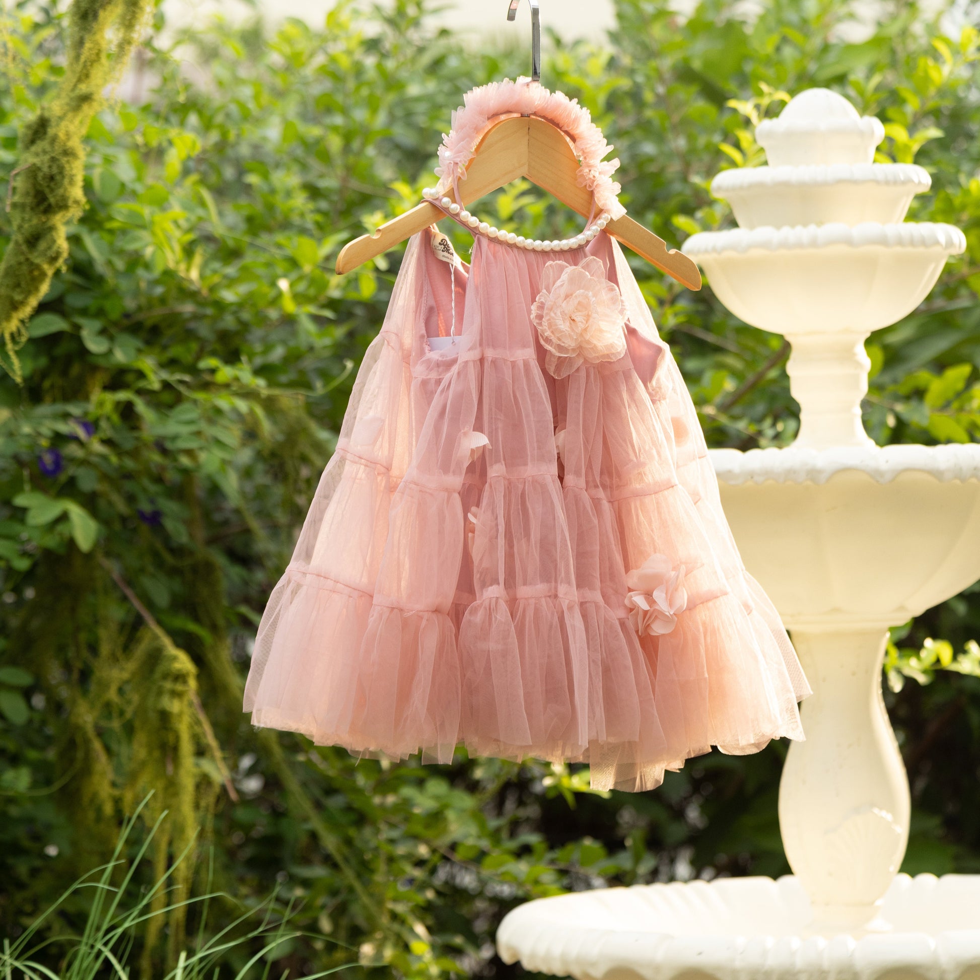 Lily Dress Halter Tutu Dress with Pearl & Petal Details Sage Green / 5 Lily Dress Halter Tutu Dress with Pearl & Petal Details Sage Green / 5