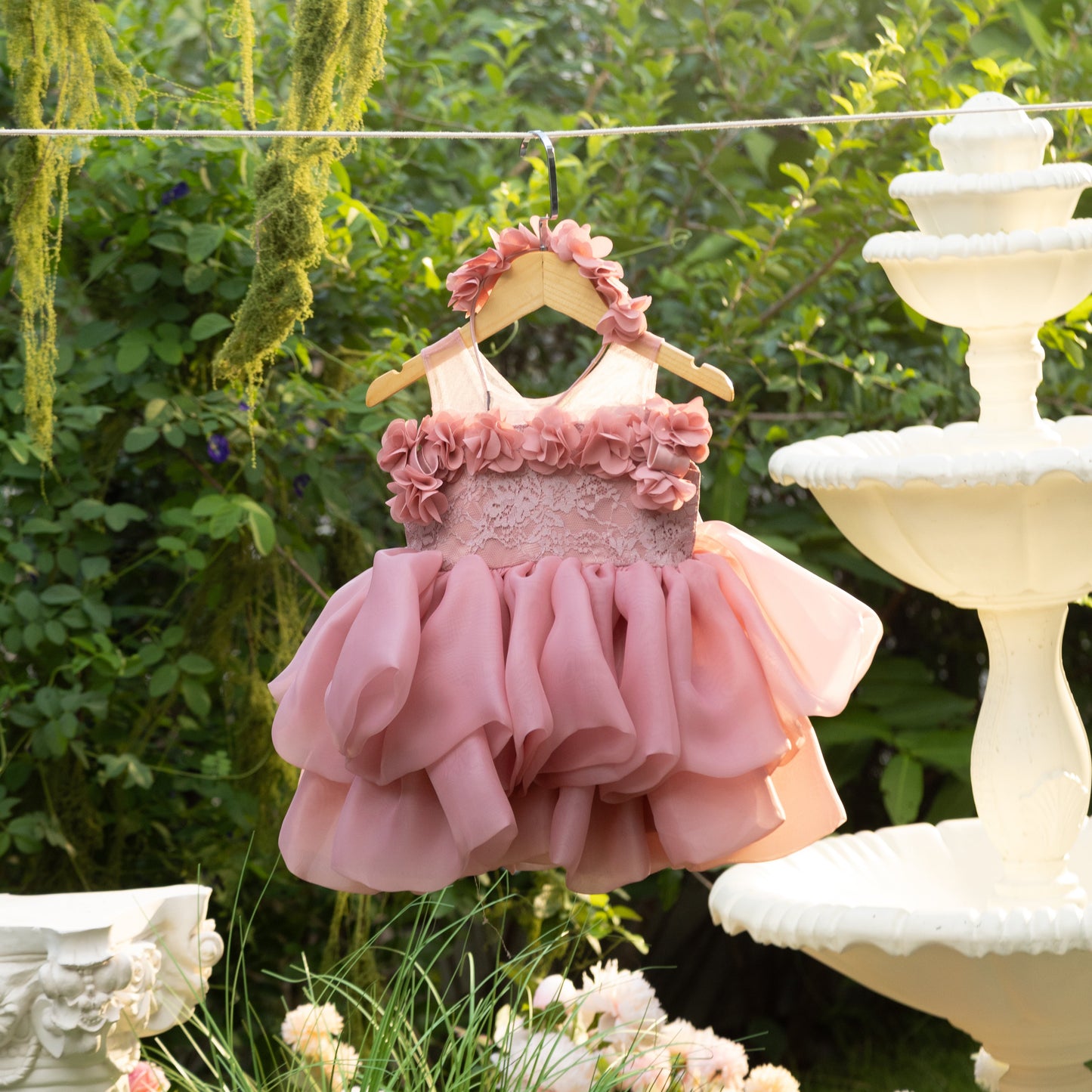 Grace Pink Baby & Toddler Dress – Off-Shoulder Party, Birthday, Wedding Outfit with Headband