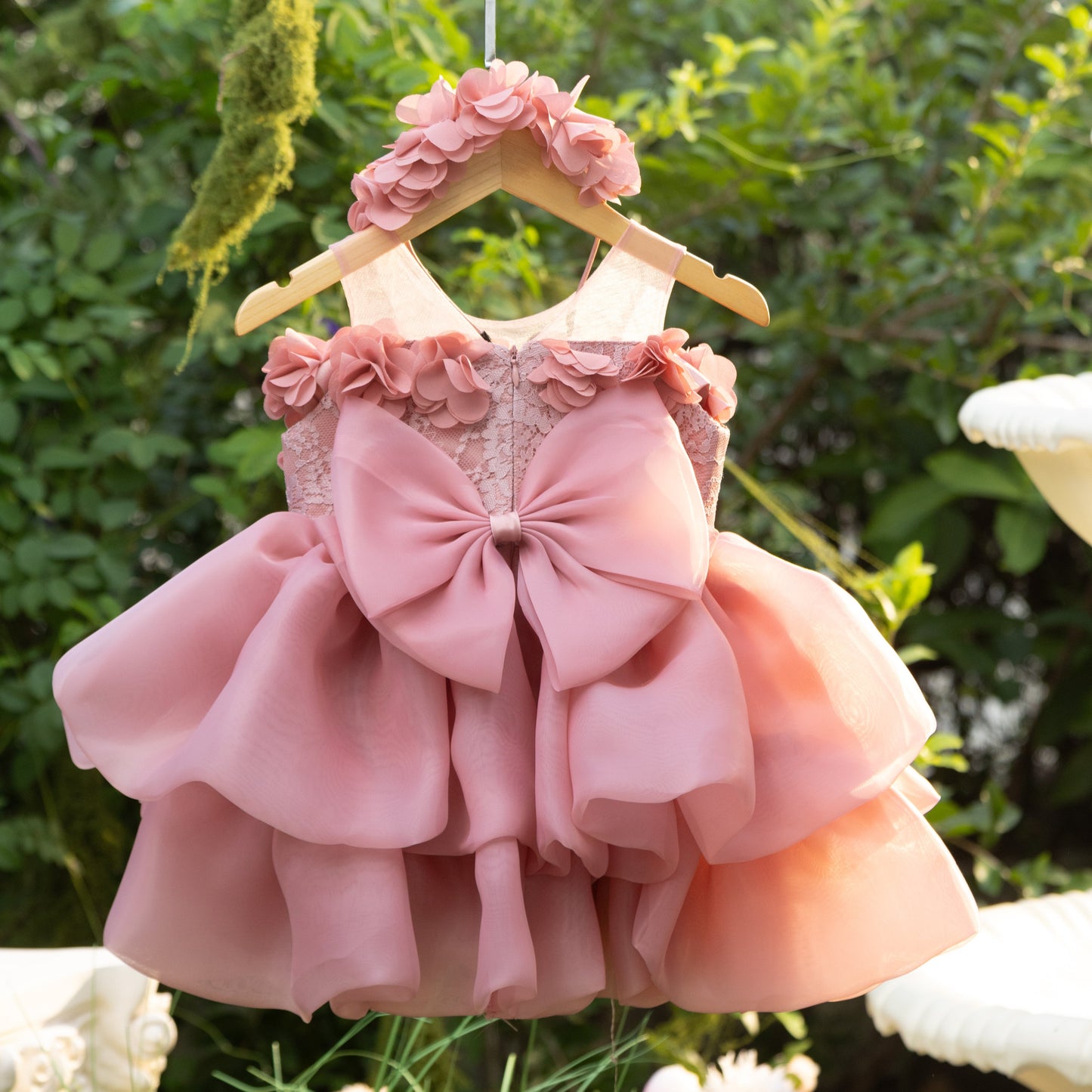 Grace Pink Baby & Toddler Dress – Off-Shoulder Party, Birthday, Wedding Outfit with Headband
