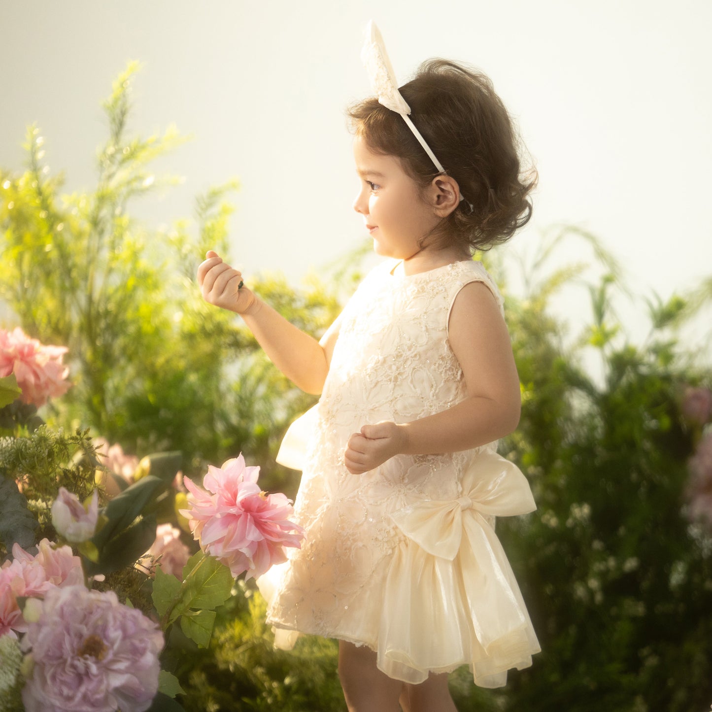 Bella Dress - Elegant Lace Dress with Floral Details & Silk Bows