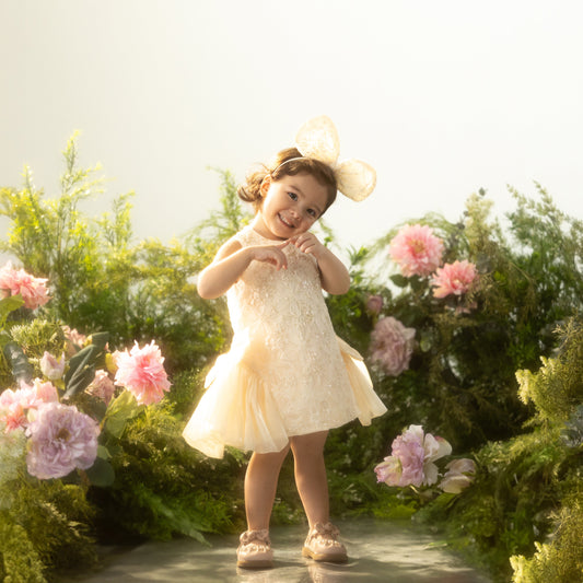Bella Dress - Elegant Lace Dress with Floral Details & Silk Bows