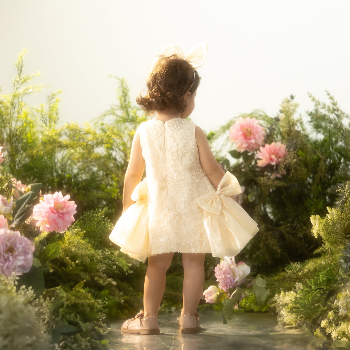 Bella Dress - Elegant Lace Dress with Floral Details & Silk Bows