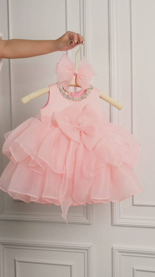 Dahlia Dress – Elegant Party Dress with Jewel Collar & Bows
